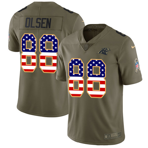 Nike Panthers #88 Greg Olsen Olive/USA Flag Men's Stitched NFL Limited Salute To Service Jersey